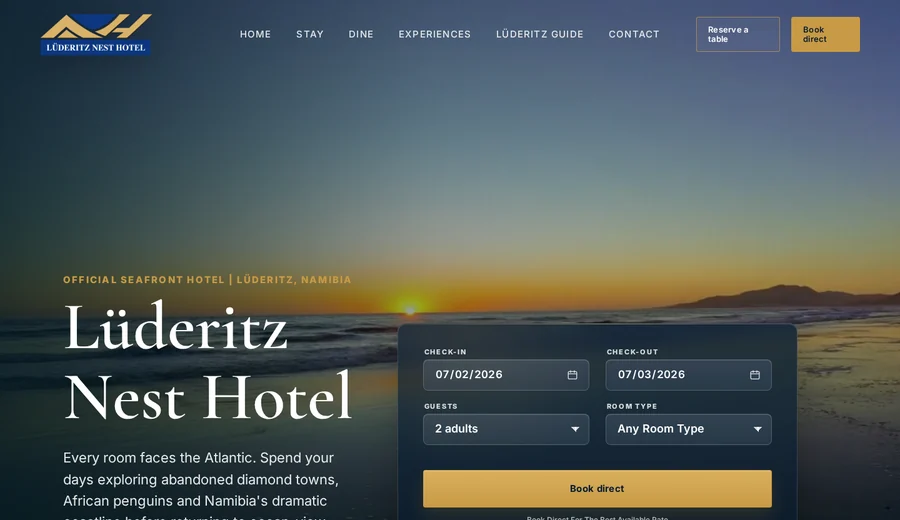 Lüderitz Nest Hotel website screenshot